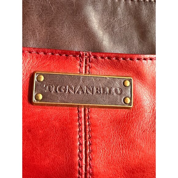 Burgundy & Red Tignanello Crossbody Purse Genuine Leather Trim 9"x8" - Picture 9 of 10